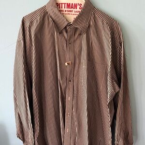 Vintage Nordstrom Classic Mens Black and Tan Pinstripe Shirt  17.5/34